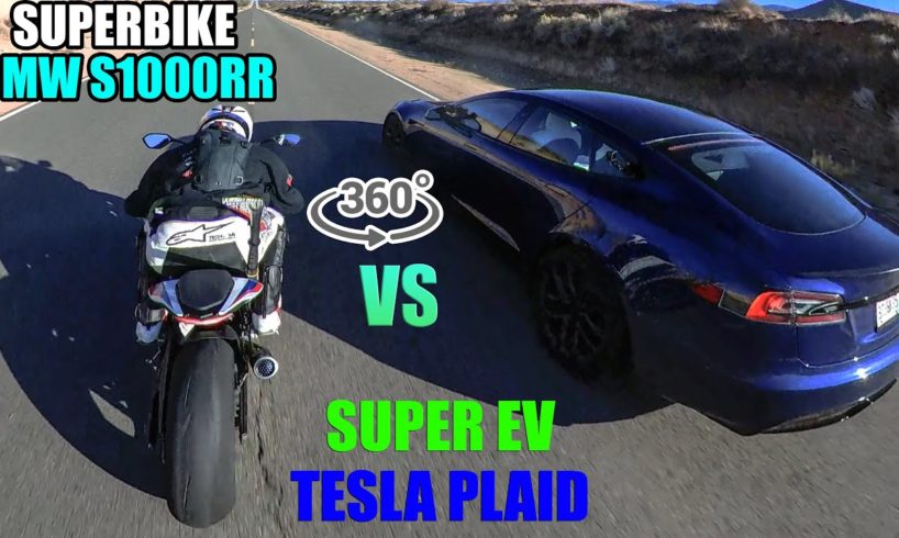 Tesla Plaid vs BMW S1000RR Virtual Reality 360