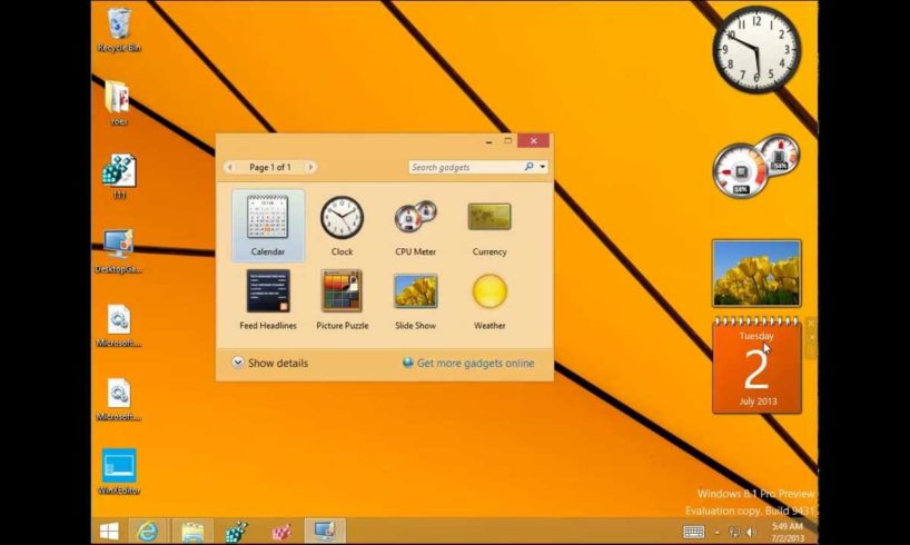 Desktop gadgets and sidebar for Windows 8.1