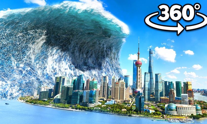 VR 360 BIGGEST TSUNAMI HITS THE CITY - Natural Disaster Up-close 360 video