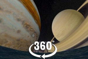 VR 360 The planets size comparison from the distance of our moon for virtual reality space video