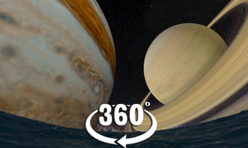 VR 360 The planets size comparison from the distance of our moon for virtual reality space video