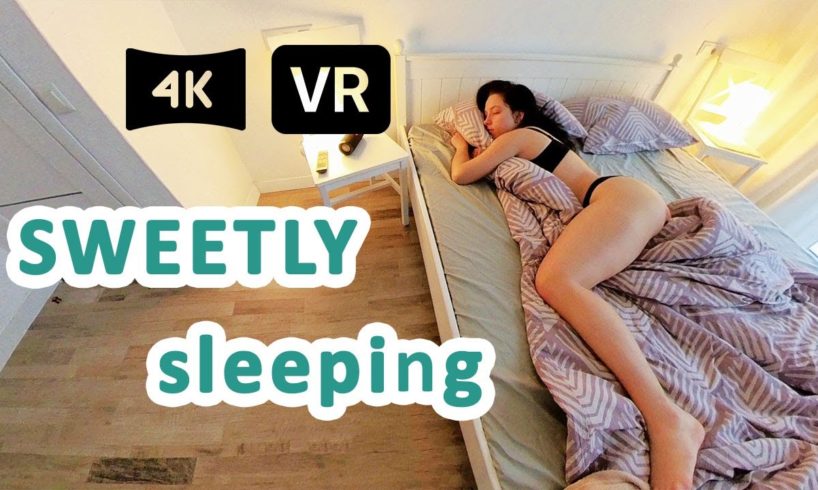 Virtual reality: Girl sleeping sweetly on a beautiful morning | vr video 360 4K