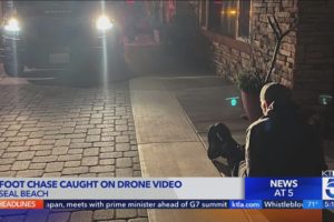 Seal Beach police foot chase of suspected thief caught on drone camera