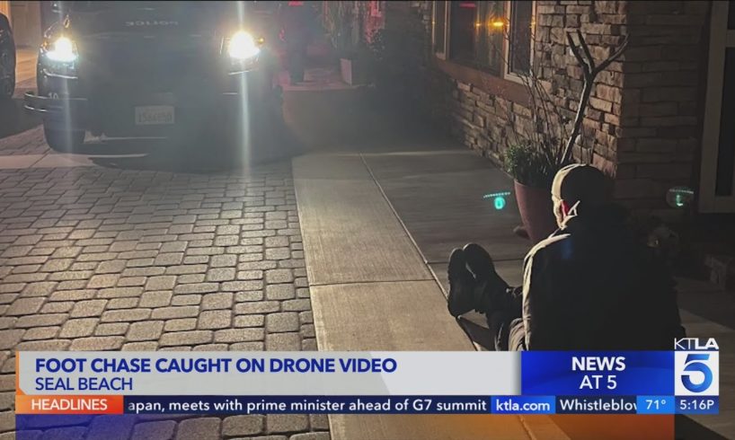 Seal Beach police foot chase of suspected thief caught on drone camera