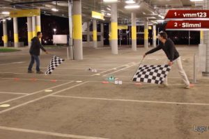 Drone racing championship in the underground parking in Moscow